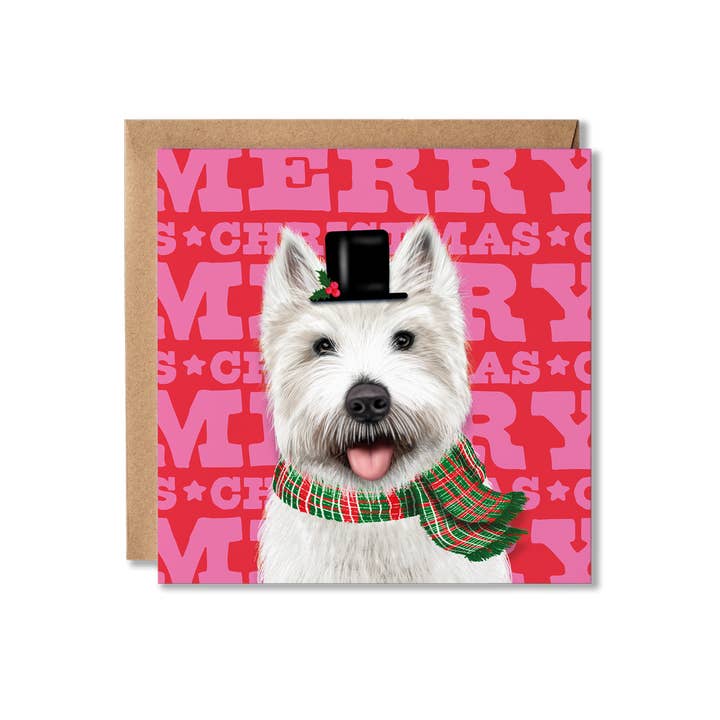 Westie Dog Christmas Card for wholesale by Badgerbee Design