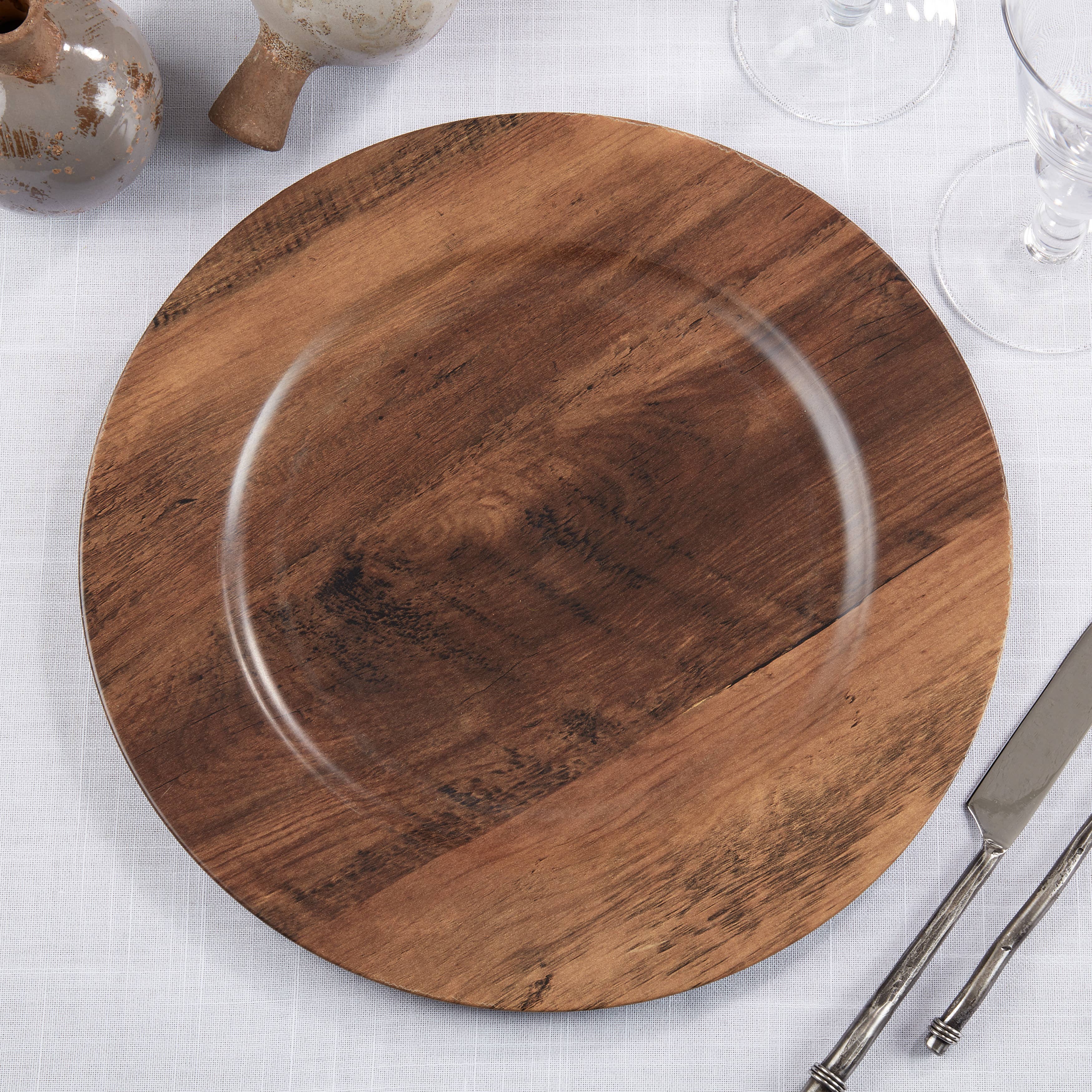 Brown Sleek Faux Wood Charger Plate for wholesale on Faire3