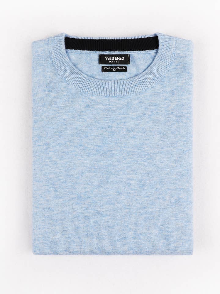 Yves Enzo – wholesale Knitted jumper – Men′s – Crew neck jumper 2XL to 5XL in sky blue