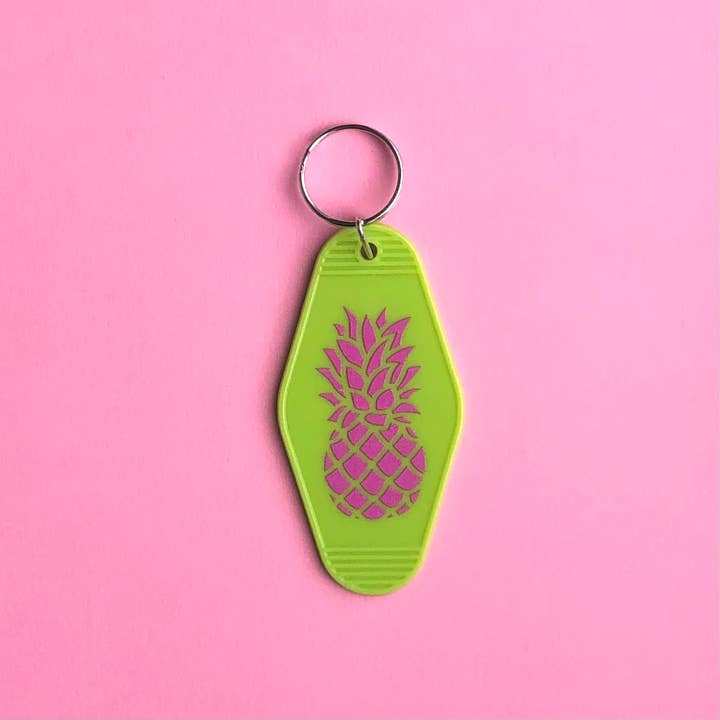 Motel Key Tag Fob Pineapple Tropical Lime Green Keychain for wholesale by iconic mi