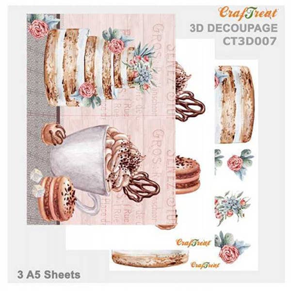 CrafTreat - Vendita all'ingrosso Attrezzature per lavoretti e fai da te - Foglio per decoupage 3D per torte e caffè CrafTreat A5
