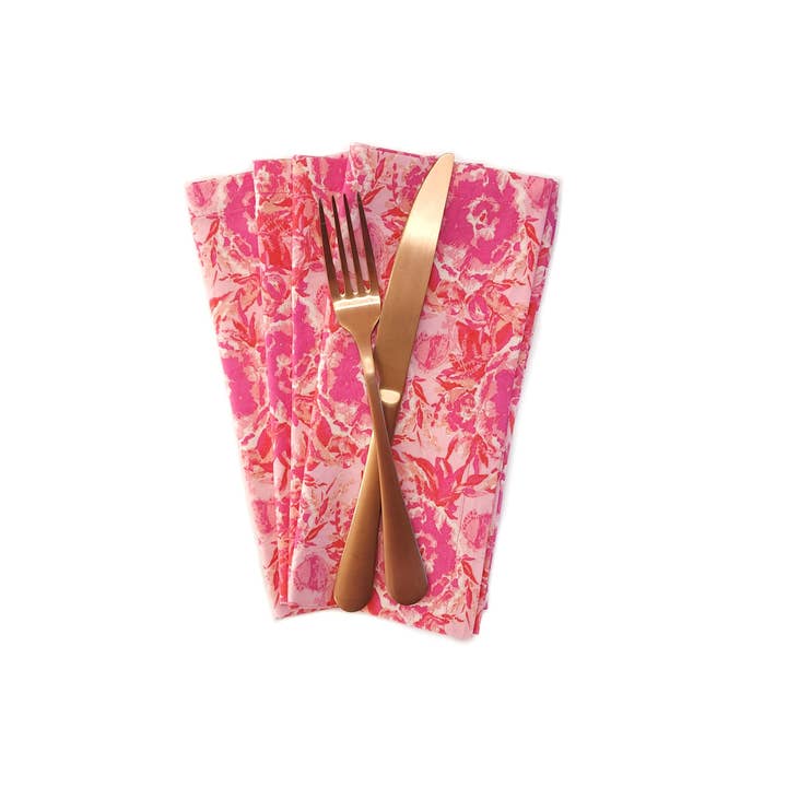 90 West Linen Co. - Wholesale Dinner & Cloth Napkin - Maximalist Pink Floral Cloth Napkins, Set of 44