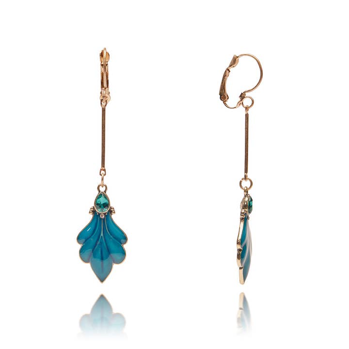 Lovett & Co – wholesale Dangle earrings – Teal Peacock Feather Earrings: Feather Long Drop Earrings2