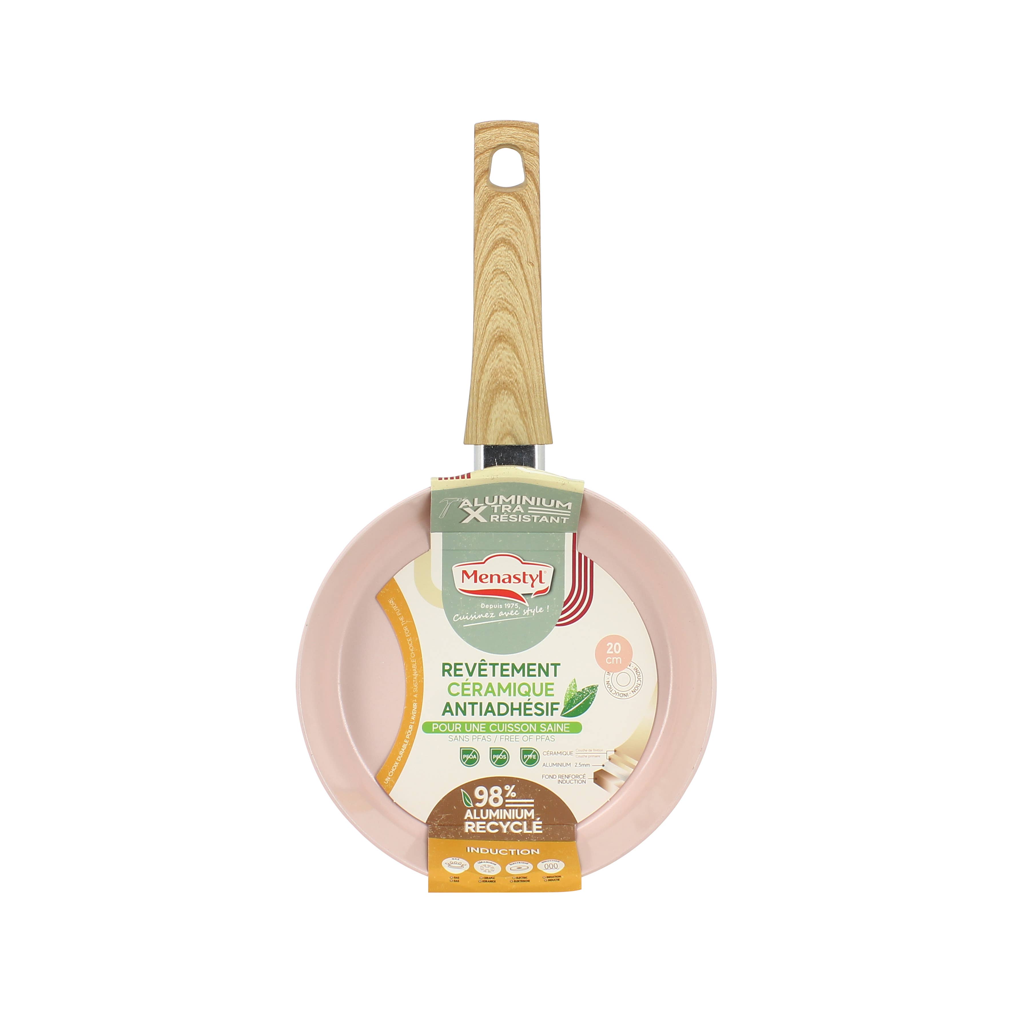 Menastyl - Wholesale Pan - Pink 20cm frying pan in recycled aluminum induction3