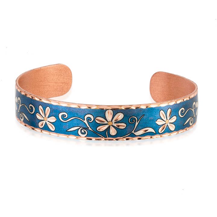 BNF 06 Blue flower Narrow Design adjustable Bracelet for wholesale by COPPER ARTS INC.