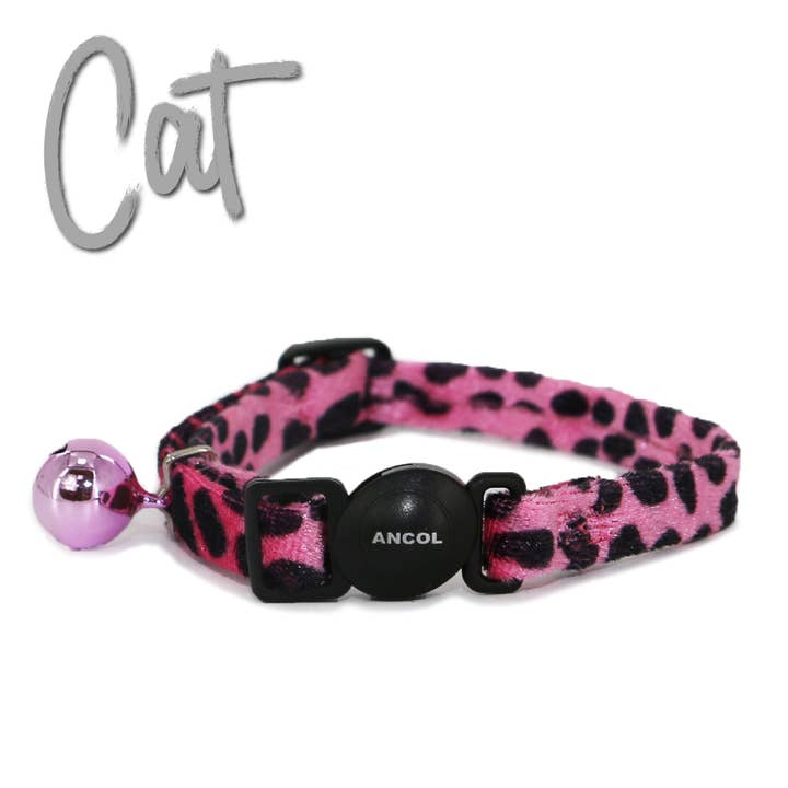 Ancol Pet Products Ltd - Wholesale Pet Collar - Cat - Velvet Leopard Print Cat Collar - Turquoise or Pink