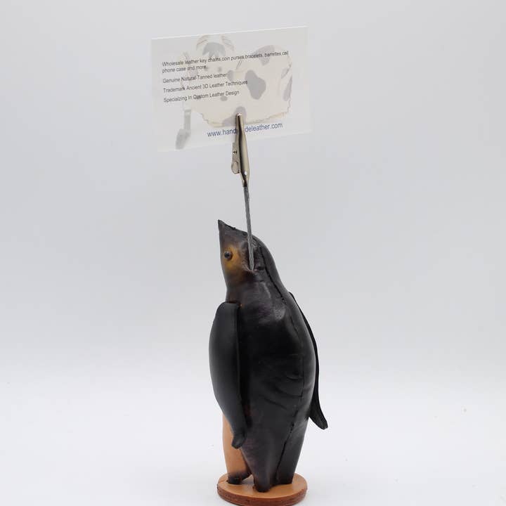Sunflower Handmade leather inc - Wholesale Business Card Holder - Leather penguin photo clip business card holder price sign