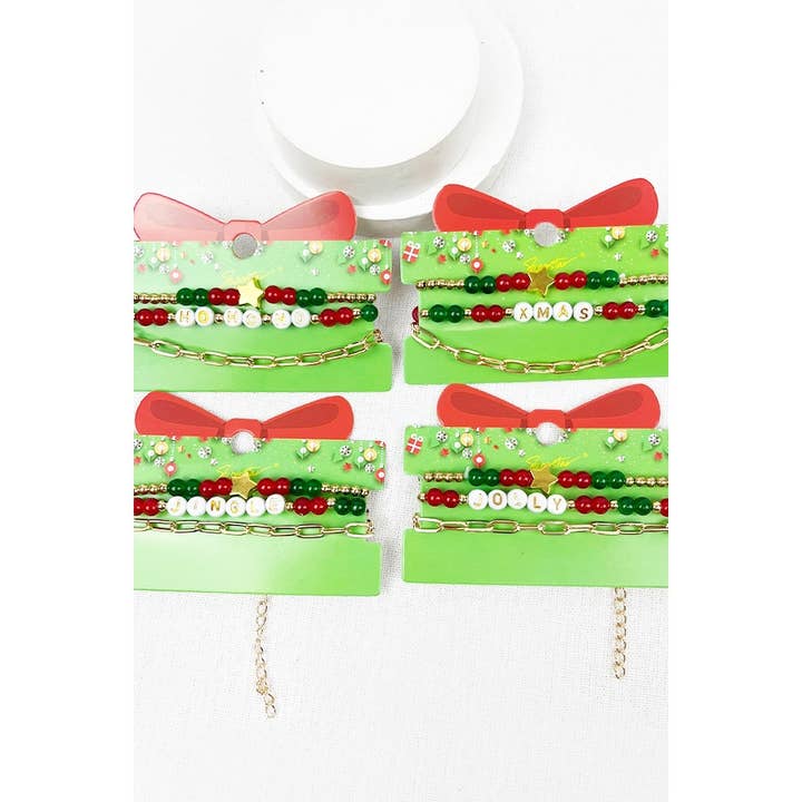 MIX COLOR Christmas Words Stretch Bracelet with Chain for wholesale on Faire