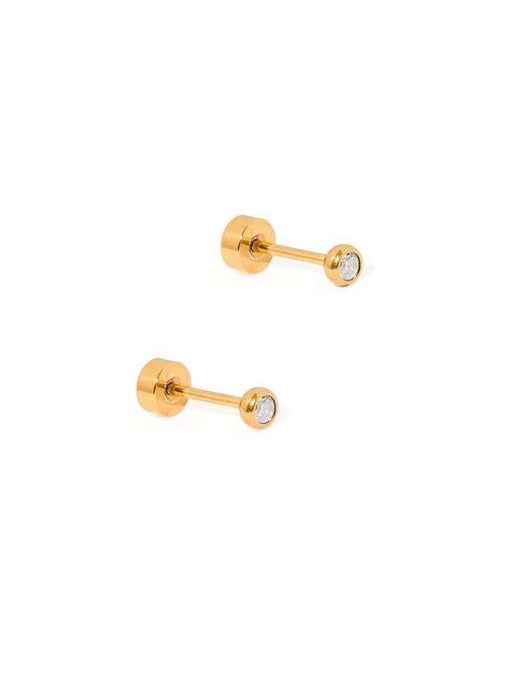 Screwback Stud Earrings - Micro Cooper Clear Gold for wholesale by LINNY CO