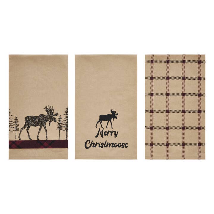 VHC Brands - Wholesale Tea Towel - Cumberland Moose Tea Towel Set of 3 19x28