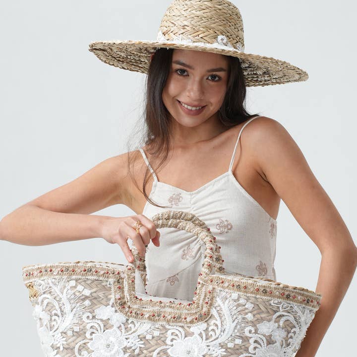 Vit Vit Spetskorg i Halm BA15392 för wholesale på Faire0