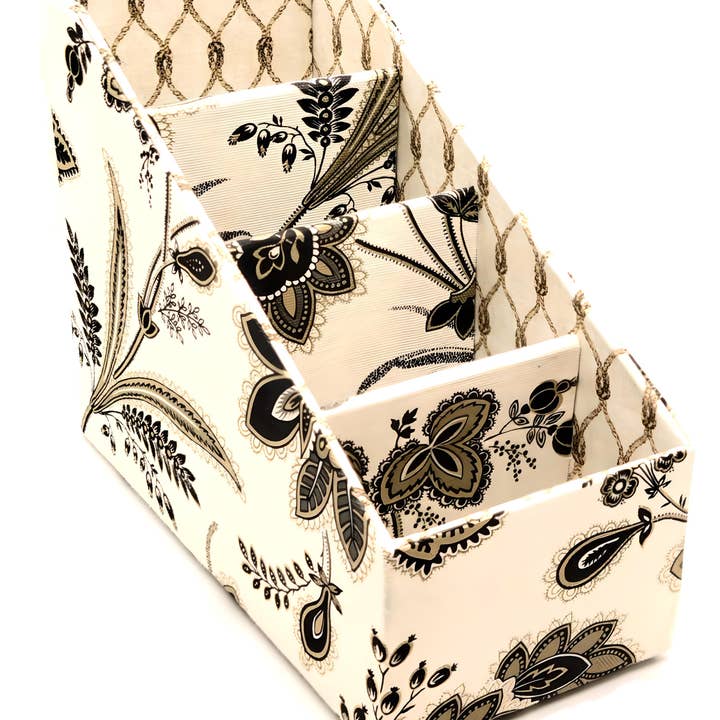Fabric-Covered Divided Storage Tiered Organizer Box for Desktop or Tabletop - Boho Tropical Flowers on Ivory and other Purchase Wholesale office essentials. Free Returns & Net 60 Terms on Faire trending on Faire.