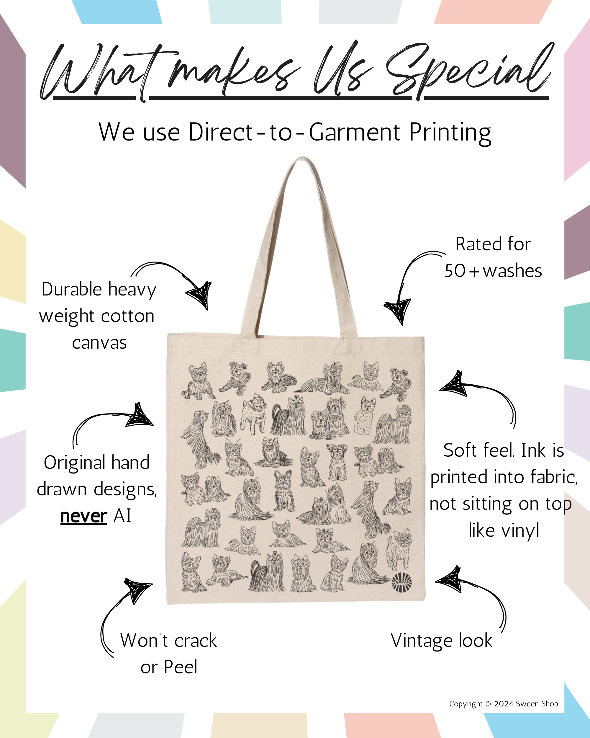 Sween Shop - Wholesale Tote Bag - Unisex - Yorkshire Terrier Yorkie Canvas Tote Bag for Pet Dog Gift3