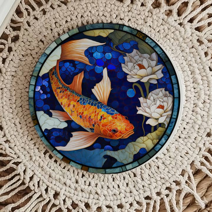 Fernville Creations - Vente Sous-verre - Sous-verres en céramique Koi et poisson rouge en vitrail pour décoration intérieure9
