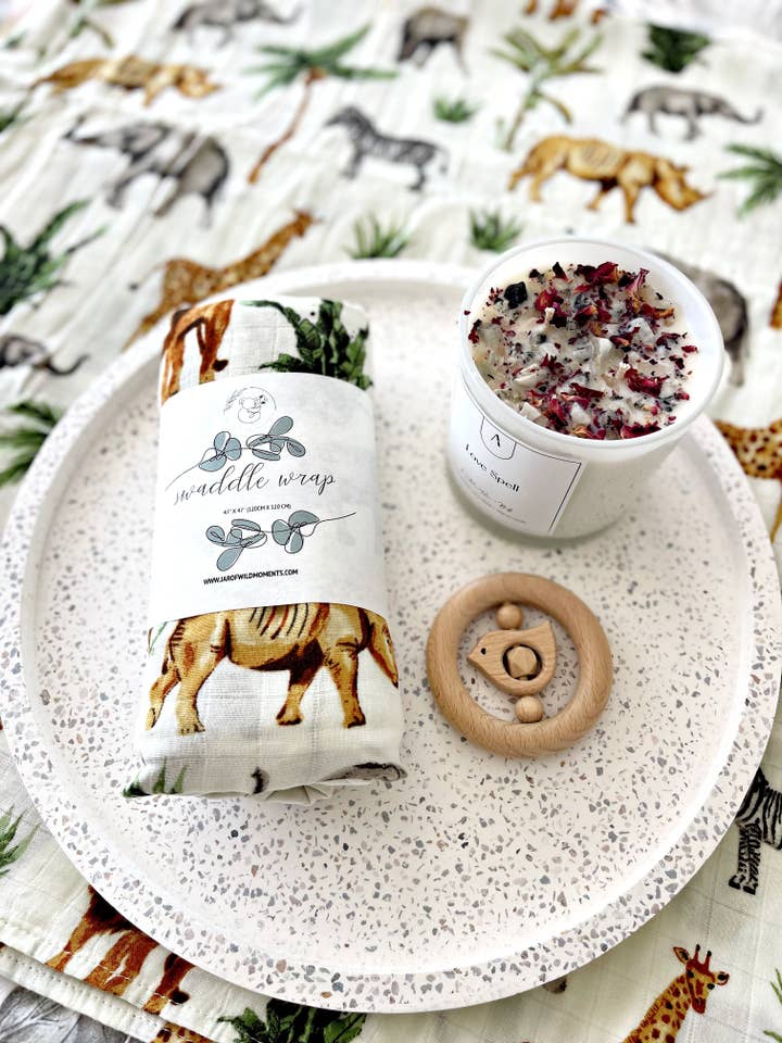 BABY MUSLIN SWADDLE - SAFARI for wholesale by JAR OF WILD MOMENTS