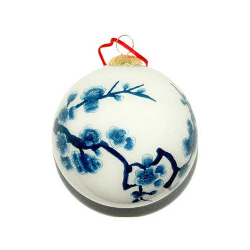 World Treasure Trading - Wholesale Ornament - Hand Painted Glass Ball, Blue and White Cherry Blossom0