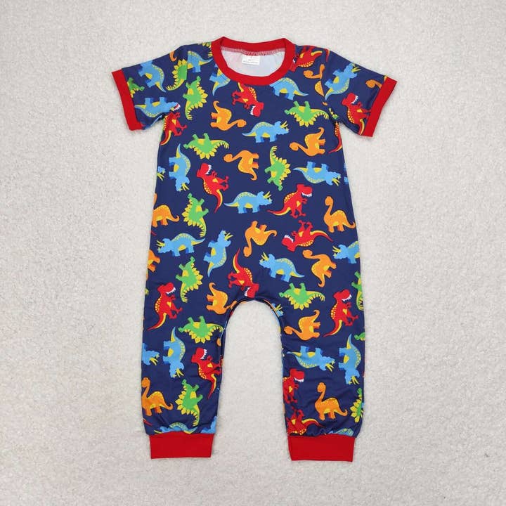 Aier Wholesale - Wholesale Top & Pant Set - Kids - Baby Boys Sibling Rompers Red Dinosaur Pants Clothes Sets1