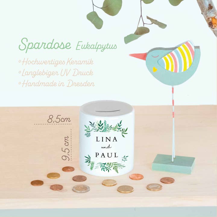Die Kerzenwerkstatt – wholesale Money/piggy bank – Wedding piggy bank | eucalyptus | gift idea |