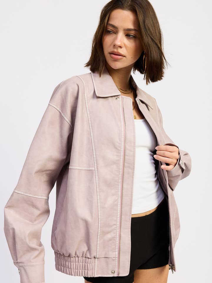 Emory Park - Wholesale Bomber Jacket - Women's - VINTAGE PU OVERSIZED BOMBER JACKET14