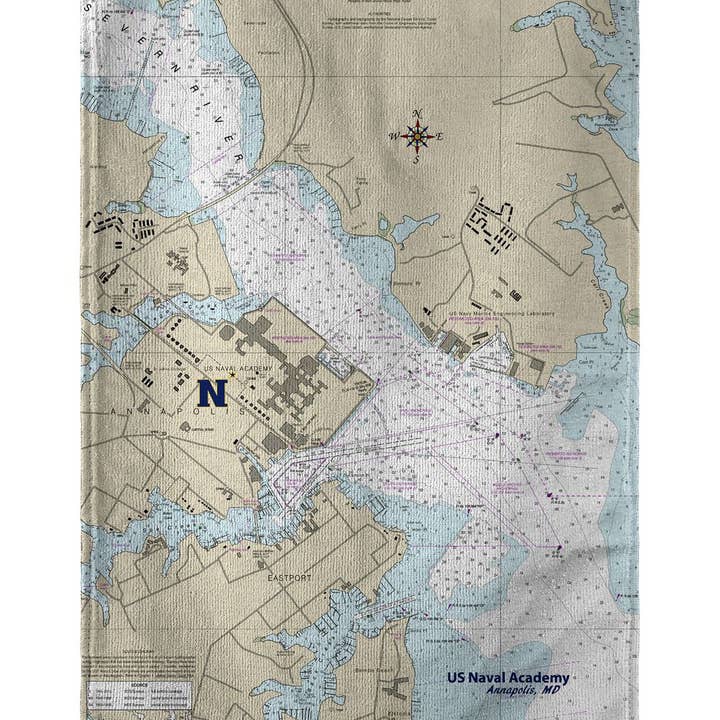 Betsy Drake Interiors - Wholesale Beach Towel - US Naval Academy, Annapolis, MD Nautical Map with Name Beach Towel
