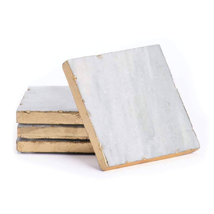 CounterArt/Highland Home/Thirstystone/CoasterStone - Wholesale Coasters - Thirstystone Natural White Marble Coasters with Gold Edges