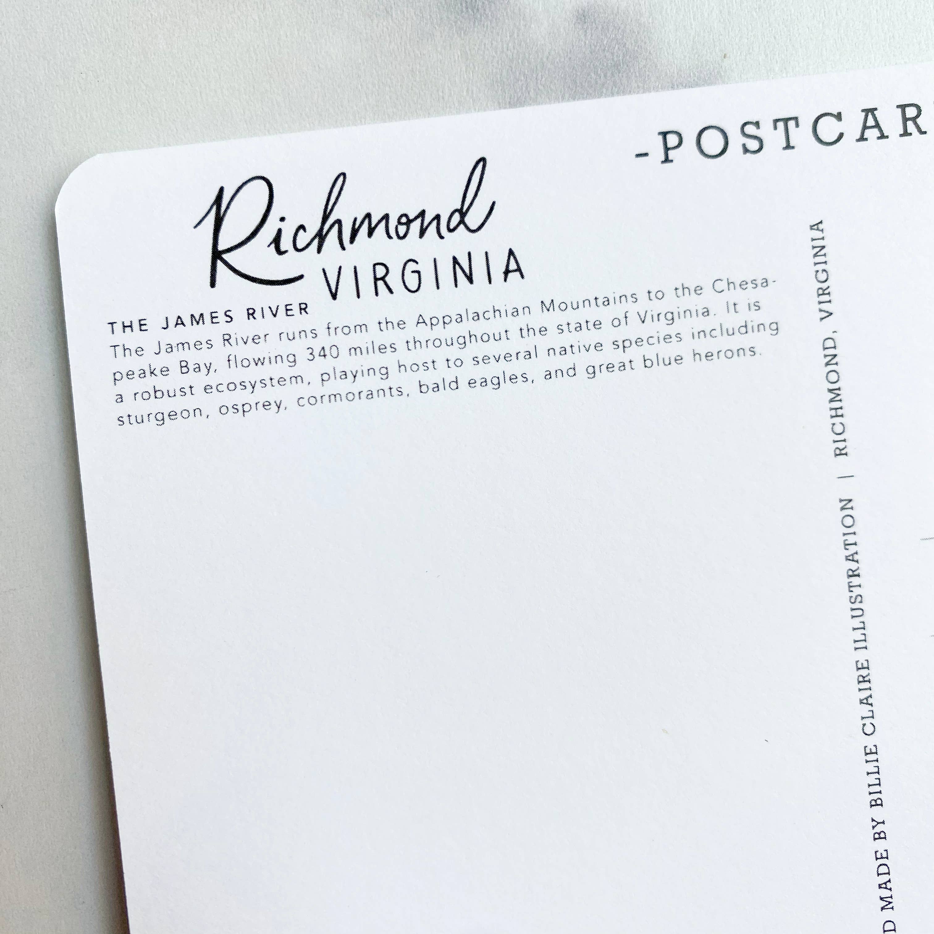 Billie Claire Illustration (Handmade) - Wholesale Postcard - Postcard - Richmond, Virginia - The James River3