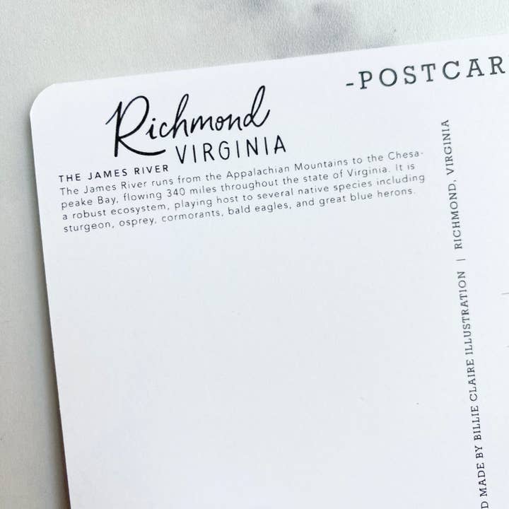 Billie Claire Illustration (Handmade) - Wholesale Postcard - Postcard - Richmond, Virginia - The James River3