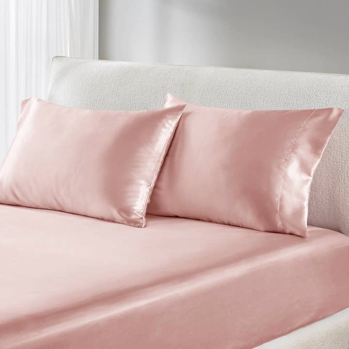 Olliix - Wholesale Sheet Set - Luxury Satin 6-Piece Sheet Set, Blush Pink10