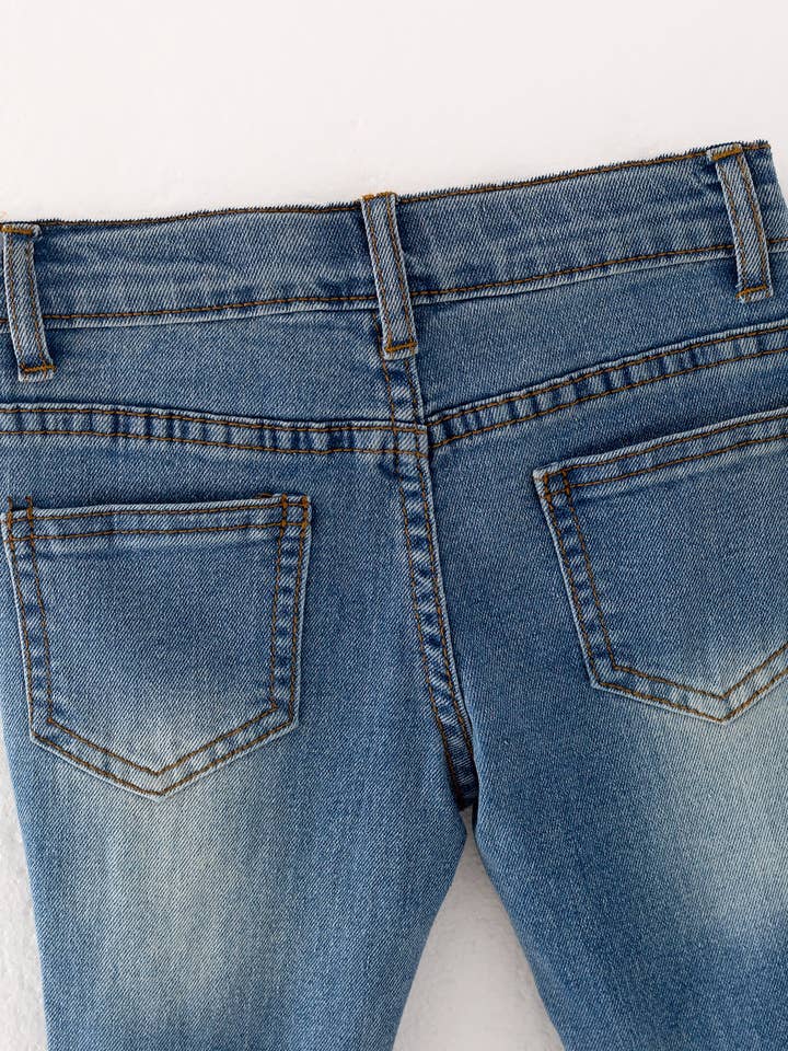 Rylee Faith Designs - Wholesale Jeans - Kids - Tight Double Layer Light Blue Bell-bottoms Denim Jeans Pants Elastic