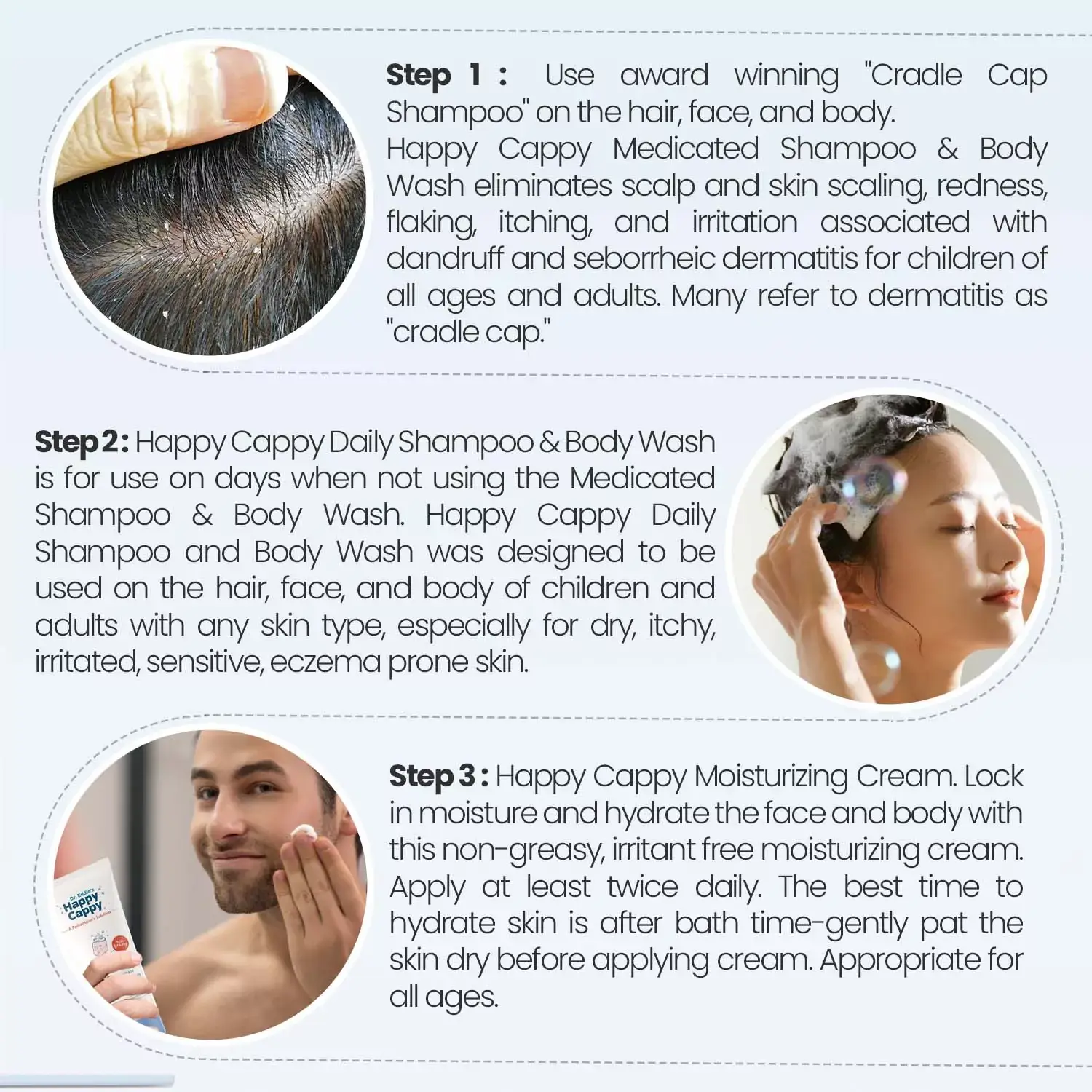 Happy Cappy - Wholesale Bath & Body Set - Baby - 3 Step Baby Skincare Routine Bundle to Manage Cradle Cap and Eczema (FREE Beanie Brush)6