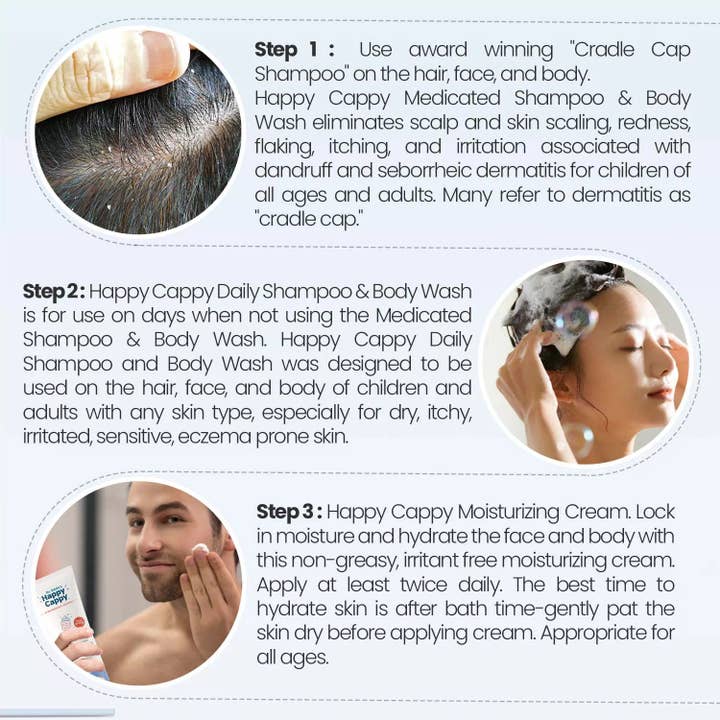 Happy Cappy - Wholesale Bath & Body Set - Baby - 3 Step Baby Skincare Routine Bundle to Manage Cradle Cap and Eczema (FREE Beanie Brush)6