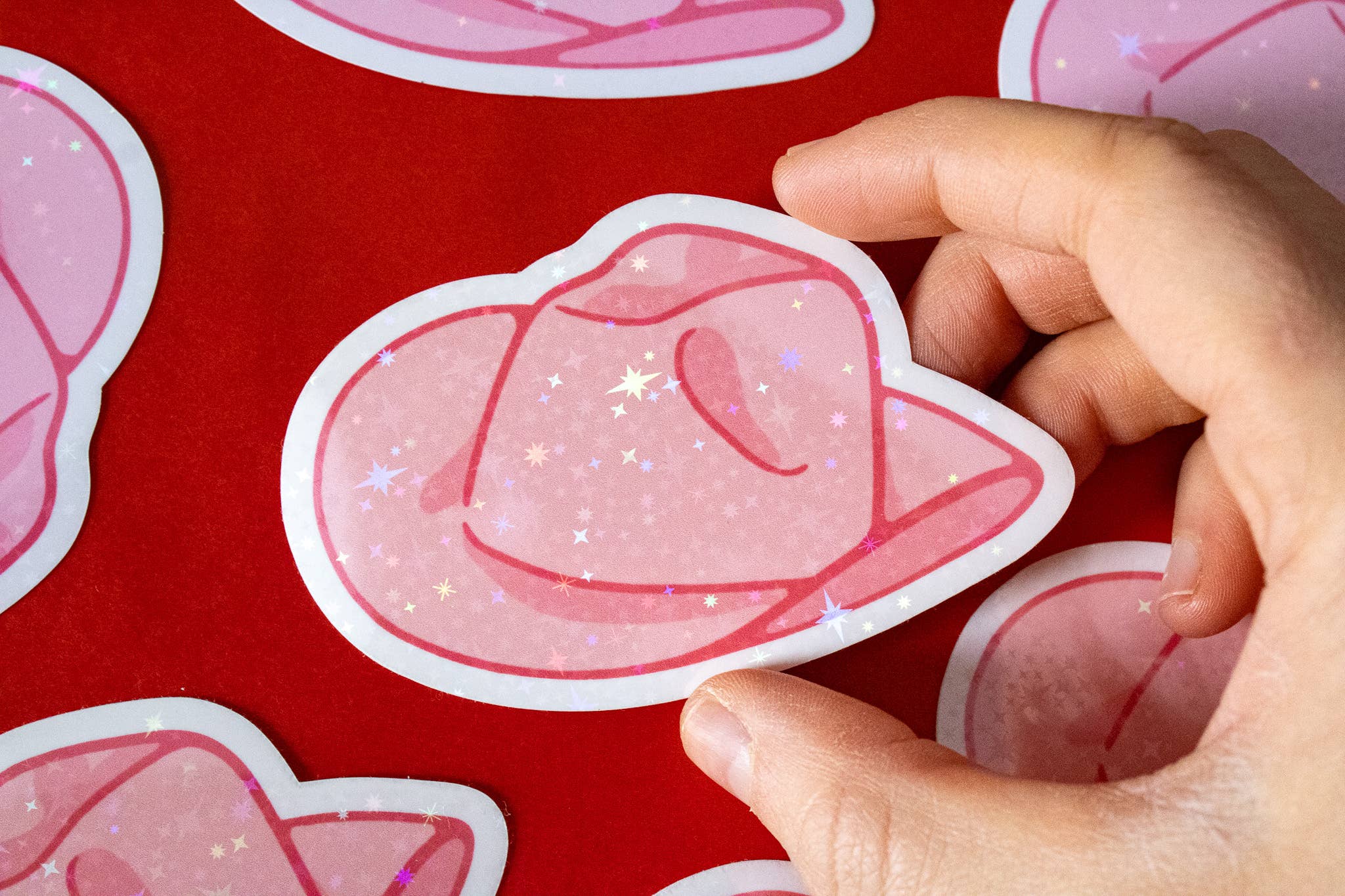 Doctor Scribble - Wholesale Sticker - Roze Cowgirl Hoed Glanzende Vinylsticker3