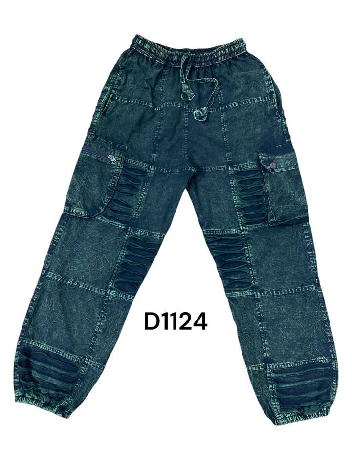 Cotton Razor Cut Denim Black Stonewash Cargo Pant D1124 for wholesale by Rising International Inc