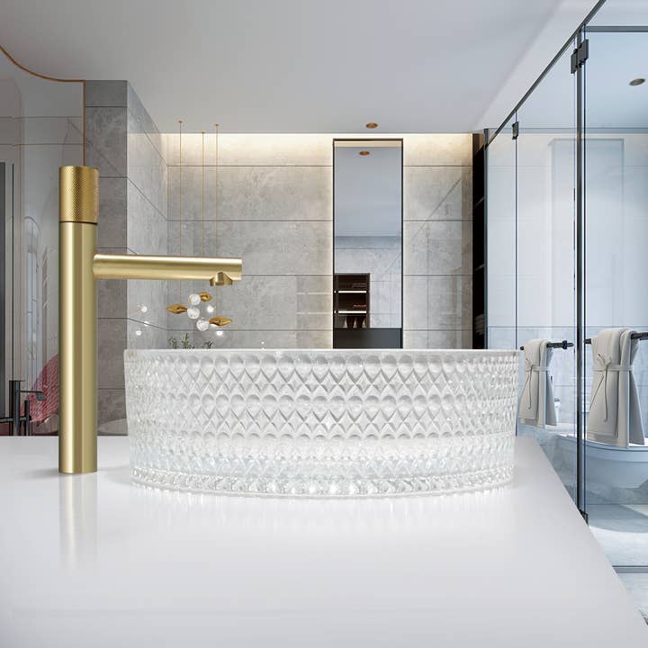 Timeless 16" Clear Tempered Glass Circular Vessel Bathroom for wholesale by 2626 Designs