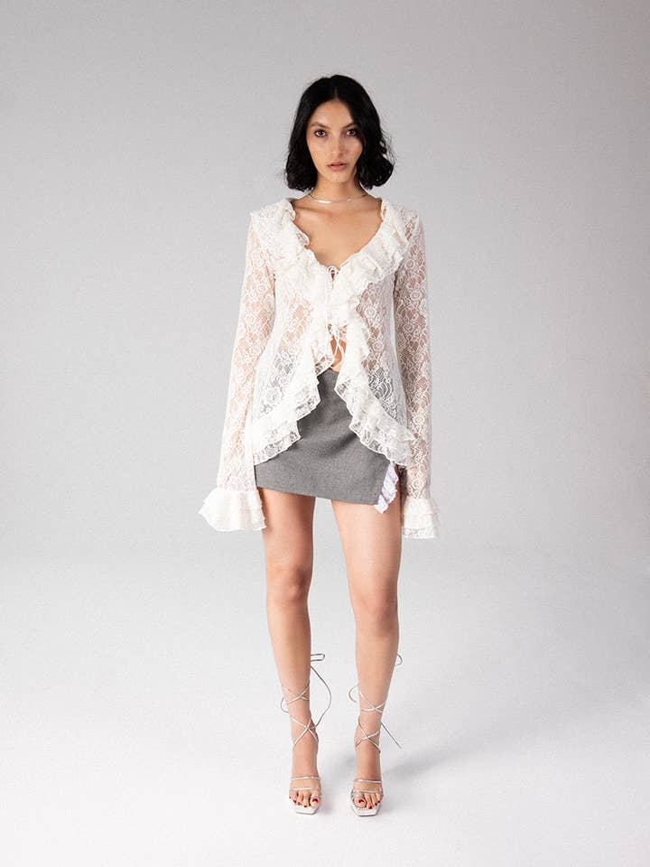 Francesca Lace Front Tie Ruffled Top for wholesale by Jessie Da Silva