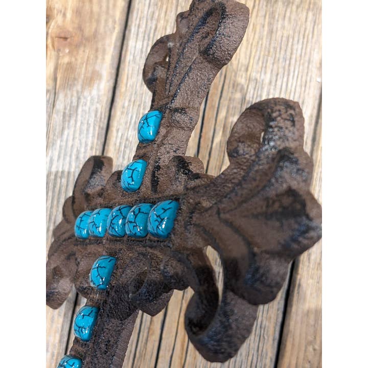 Camino TX - Wholesale Wall Cross - Cast Iron Wall Cross w/Faux Turquoise