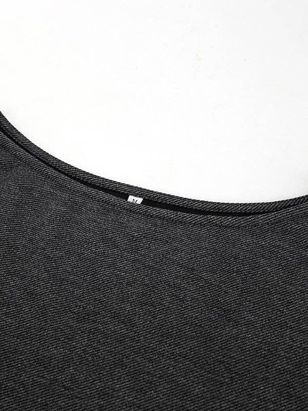 NERO Magliette a maniche lunghe con spacco laterale a spalla scoperta di colore solido e vestibilità ampia. in vendita all'ingrosso su Faire8