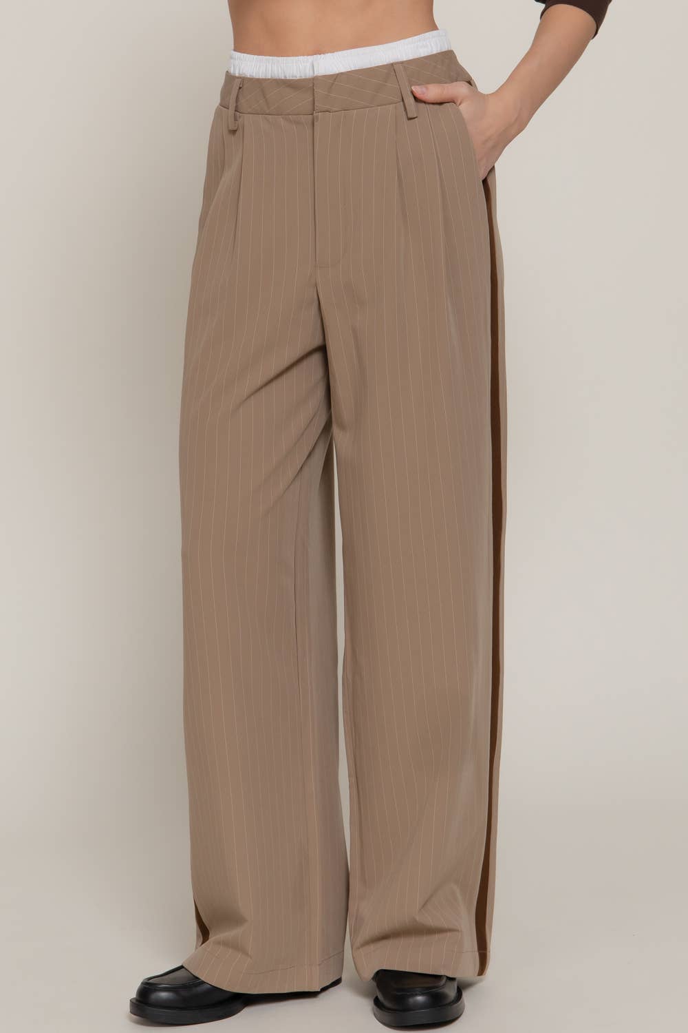 Active Basic | Active USA - Wholesale Pants - Women's - Side Stripe Detail Y/D Stripe Long Pants2