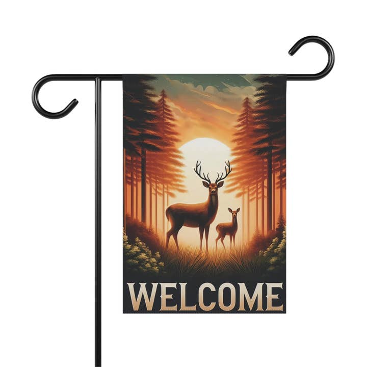 Rustic Welcome Deer Garden Flag 12" x 18" for wholesale by Grassy Creek Designs