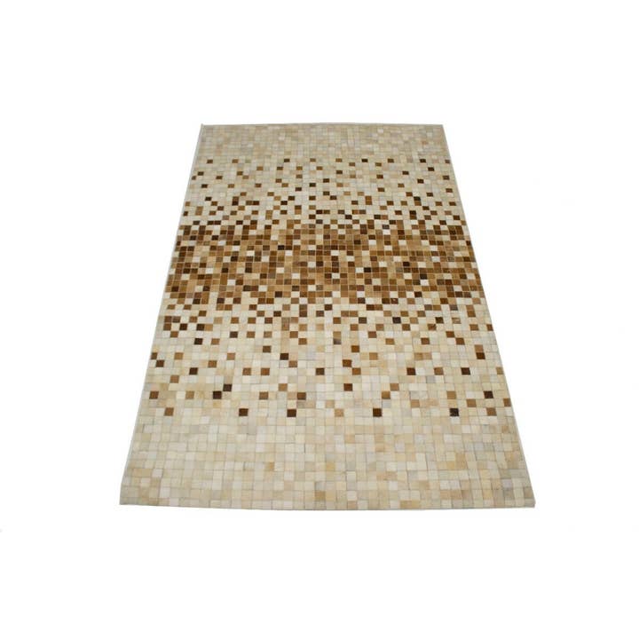 Beige Brown Cowhide 4x6 Modern Leather Rug for wholesale by Magic Rugs Inc.