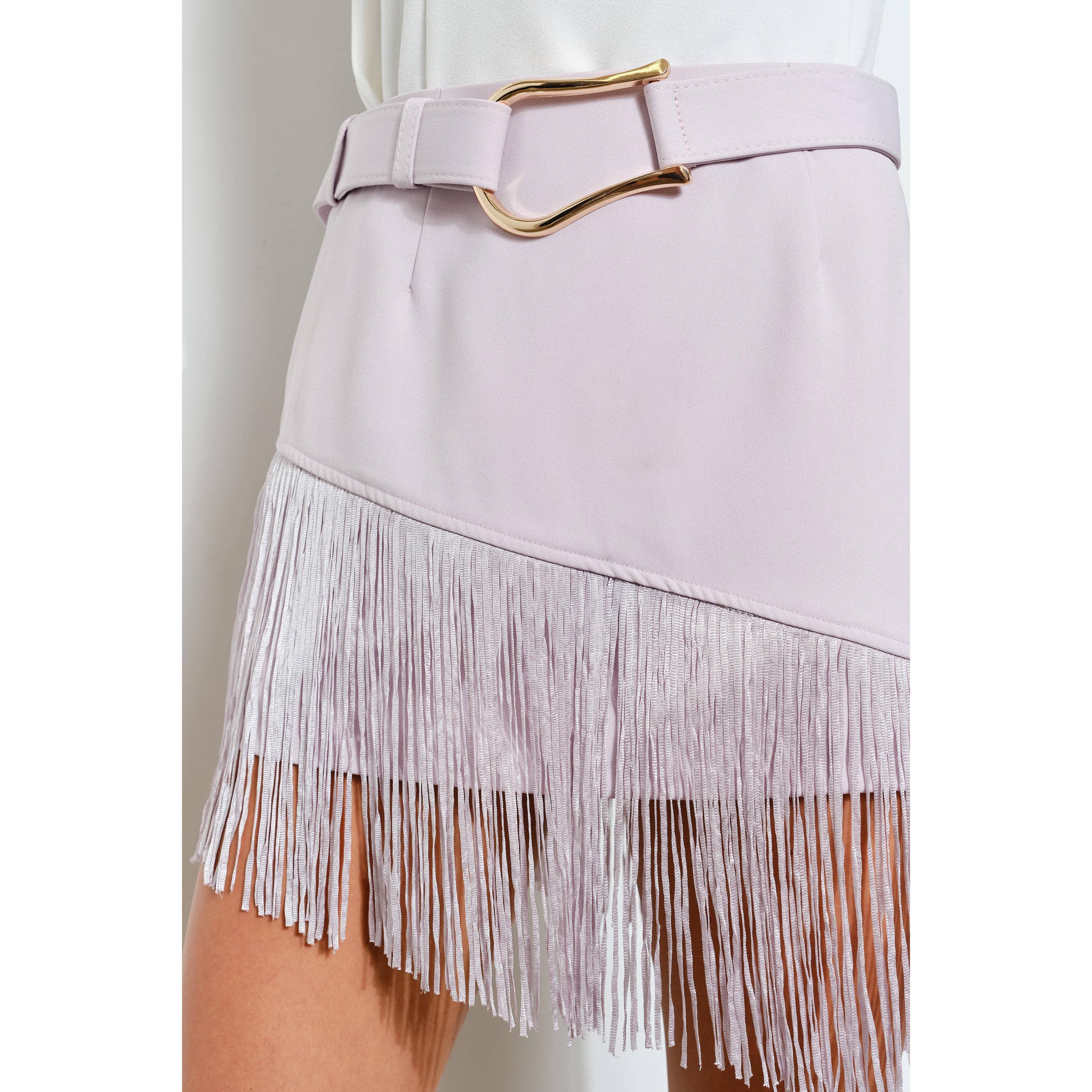 INA - Venta al por mayor Falda - Mujer - Minifalda asimétrica con cinturón y flecos6