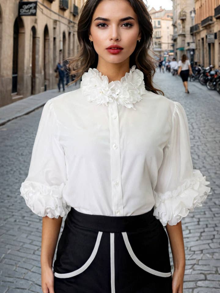 T2570 RUFFLE TRIM TOP for wholesale by N by Nancy