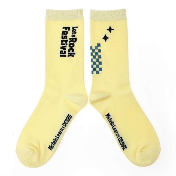 Michelo Aprende DESEO Let’s Rock 3 – Calcetines con Mensaje / Unisex, Amarillo Claro para venta al por mayor de Kproduct4u