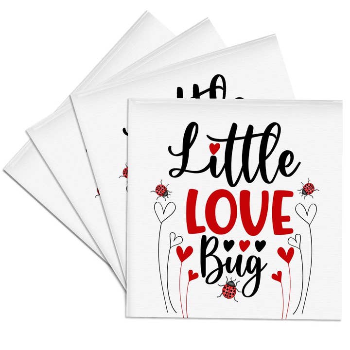 3dRose - Wholesale Coasters - 3dRose, Little Love Bug Cute Typography in Red and Black with Ladybugs, Coaster