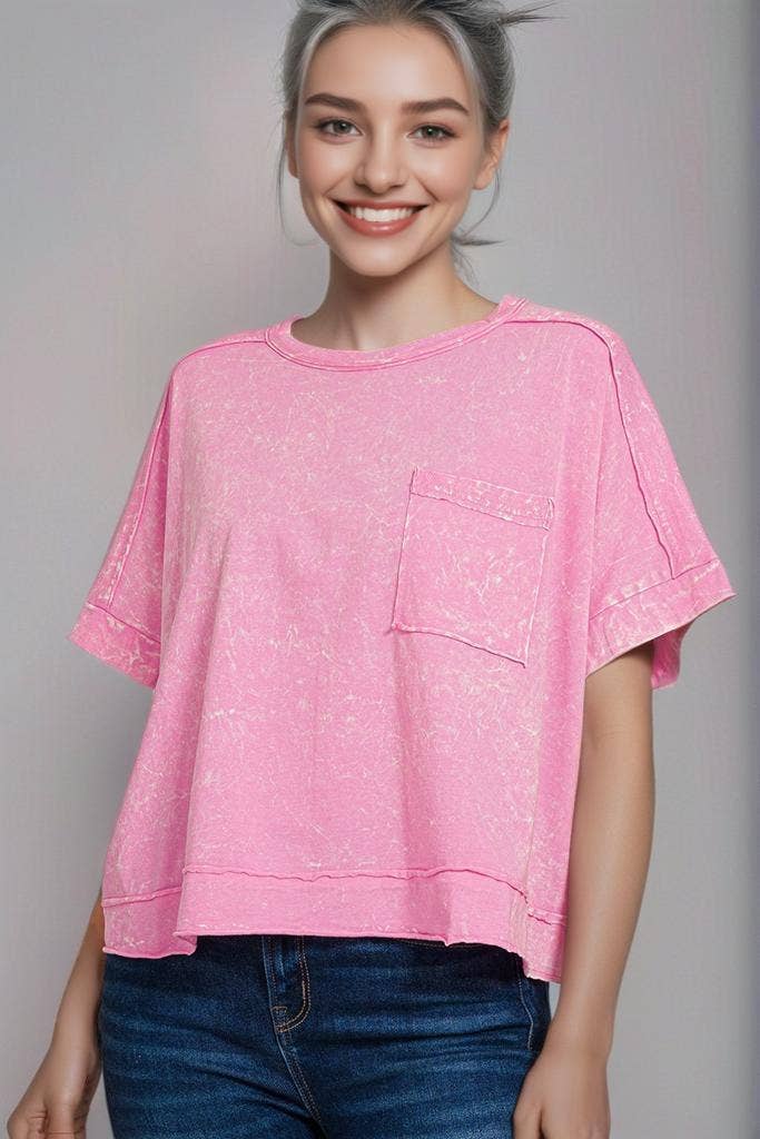 42POPS - Wholesale Knit Top - Women's - `.Washed Exposed Seam Oversized Tee30