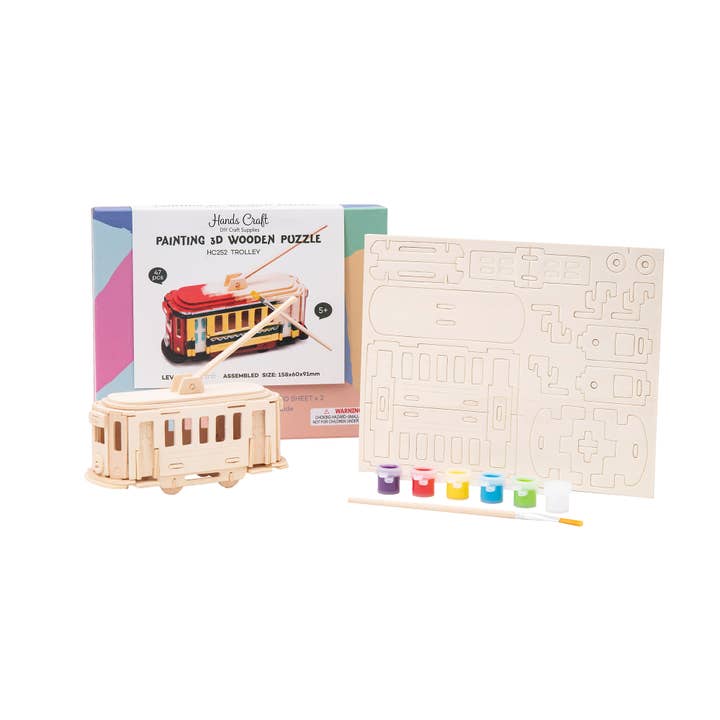 3D Wooden Puzzle with Paint Kit: Trolley for wholesale by Hands Craft