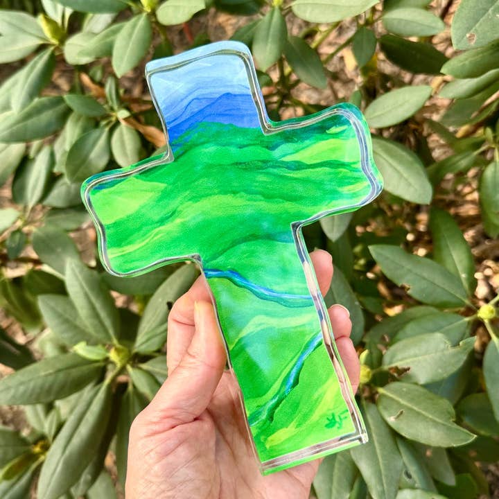 Acrylic Block Blue Ridge Mountain Benefit Cross for wholesale by Lemondaisy Design