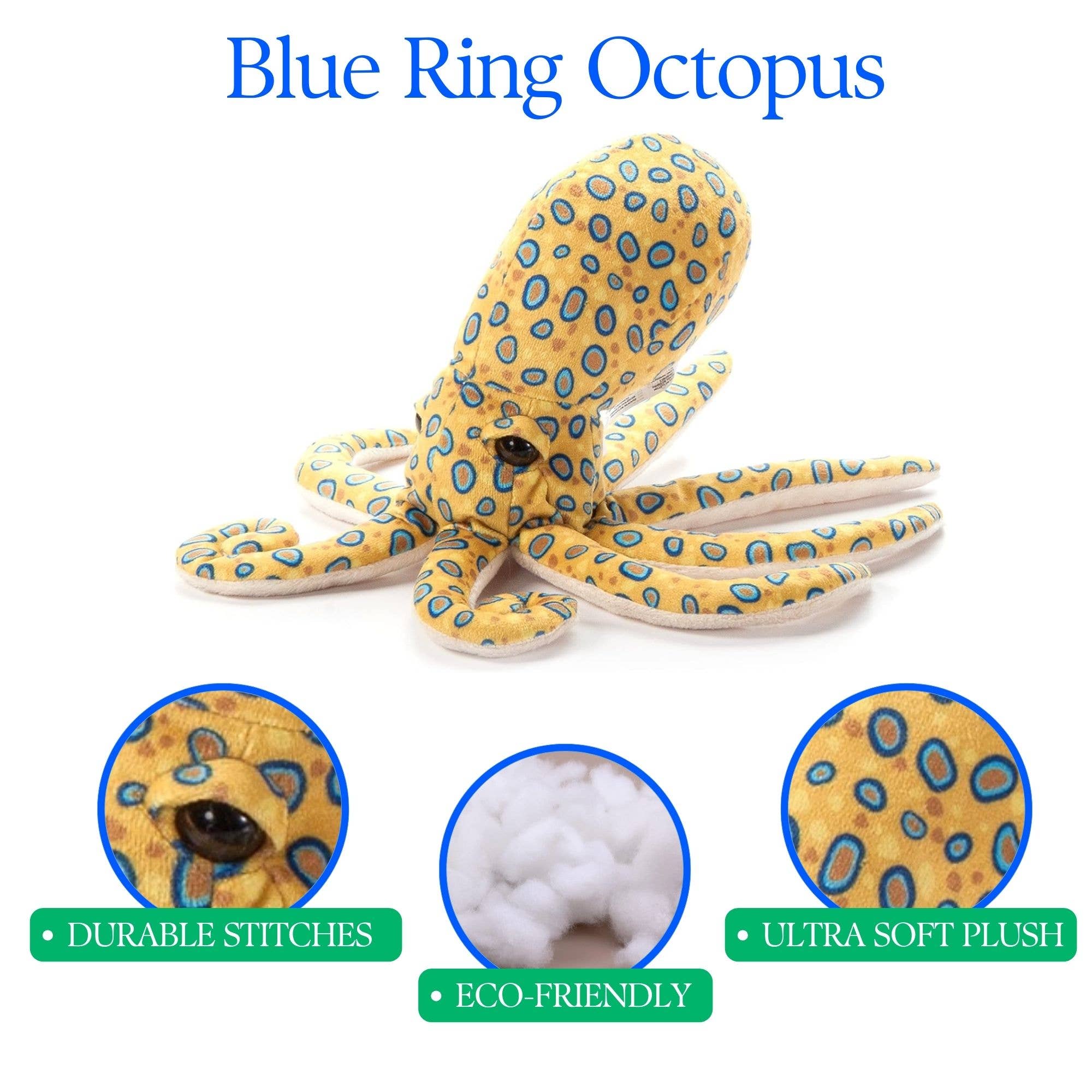 The Petting Zoo - Vente Peluche – enfant et bébé - Petit Poulpe Anneau Bleu – Peluche Amie de l'Océan de 25 cm2
