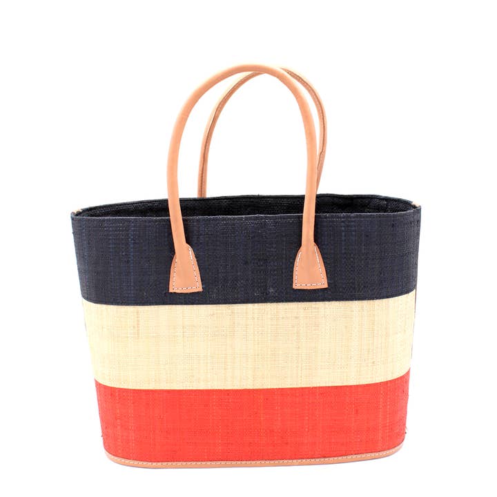 Shebobo - Wholesale Beach Bag - Santorini Color Block Straw Tote Handbag