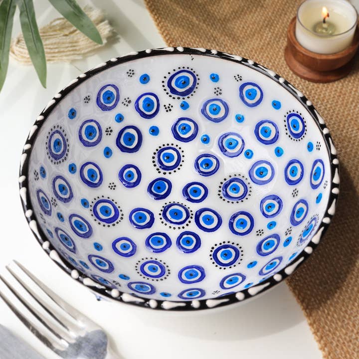 Hand Painted Evil Eye Ceramic Medium Bowl for wholesale by Natures Artifacts Inc